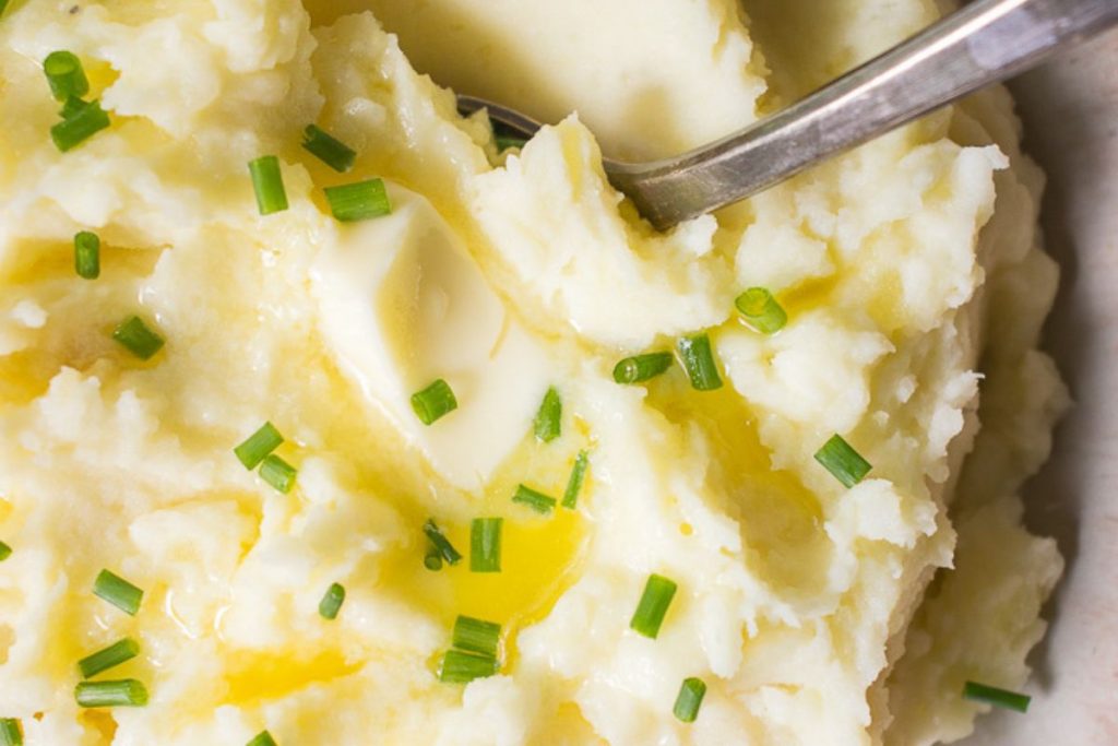 Creme Fraiche mashed potatoes in a bowl.