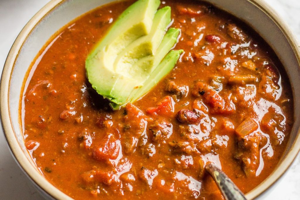 Mushroom chili in a bowl.