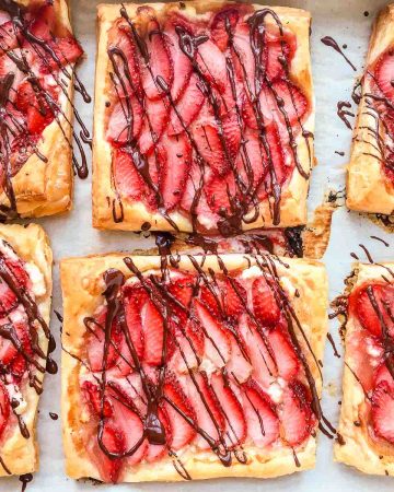 Strawberry tarts on a white background.