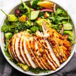 Chicken pastarmi salad in a bowl.